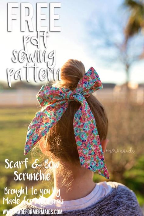 Day 3- Scarf and Bow Scrunchie Scrunchie Pattern, Hair Ties Tutorial, Create Kids Couture, How To Make Scrunchies, Made For Mermaids, Hair Ties Diy, Diy Hair Scrunchies, Bow Scrunchie, Crochet Bow