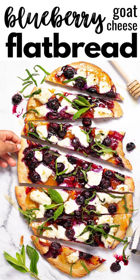 Blueberry Flatbread, Flatbread With Goat Cheese, Flatbread Pizza Dough, Goat Cheese Flatbread, Goats Cheese Flatbread, Blueberry Goat Cheese, Vegetarian Appetizer, Creamy Goat Cheese, Cheese Flatbread