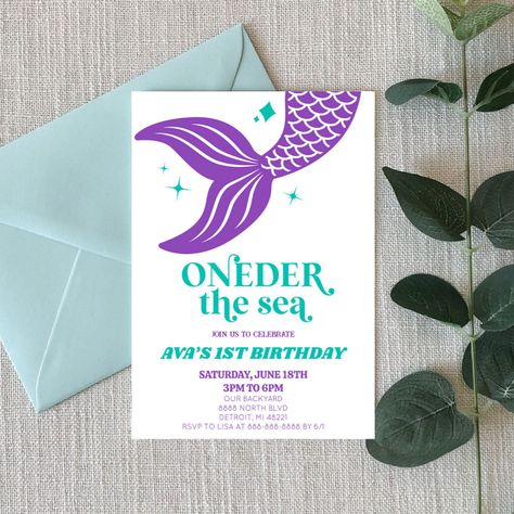 Mermaid Second Birthday, Ocean Birthday Party Invitations, 2nd Birthday Invite, Ocean Birthday Party, Second Birthday Party, Ocean Birthday, Sea Baby Shower, Sea Mermaid, 2nd Birthday Party Themes