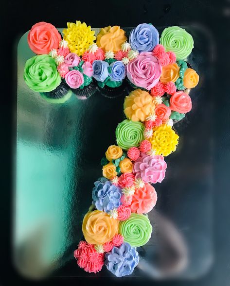 Number Cake #PullApartCupcakes Girly Pull Apart Cupcake Cake, Pull Apart Cake Numbers, Number Seven Cupcake Cake, Cupcakes Shaped Like Numbers, Cupcake 7 Shape, 70 Cupcake Cake 70th Birthday, Cupcake 6 Shape, 7 Shaped Birthday Cake, Number 1 Pull Apart Cupcake Cake