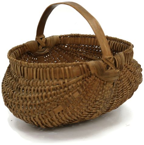 Antique handwoven indigenous basket from the state of Maine. Acquired in the Down East Coastal Maine region, this basket has good color with honest age patina. Circa early 1900s. Antique Baskets, Antique Basket, Bountiful Baskets, Yellow Basket, Basket Makeover, Corbel Shelf, Gathering Basket, State Of Maine, Old Baskets