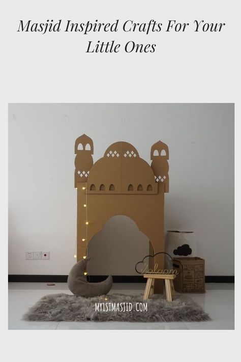 Make your own eco-mosque with cardboard and decorate with Islamic inspired design for your children. Cardboard Masjid, Ramadan Diy Craft Ideas, Cardboard Dome, Ramadan Ideas, Muslim Prayer Room Ideas, Decoraciones Ramadan, Prayer Room Ideas, Ramadan 2023, Ramadan Kids