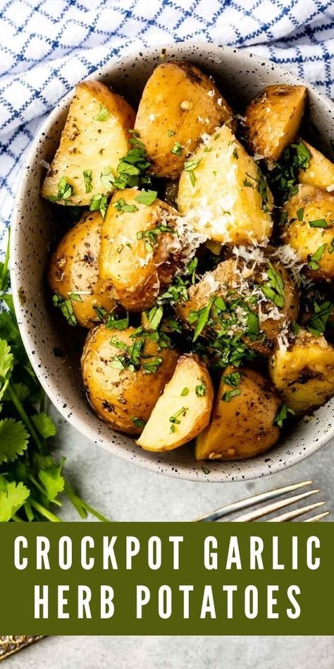 Garlic Herb Potatoes, Potato Recipes Crockpot, Herb Potatoes, Potato Side Dishes Easy, Bbq Pork Tenderloin, Crockpot Side Dishes, Herbed Potatoes, Potato Side Dish, Slow Cooker Potatoes