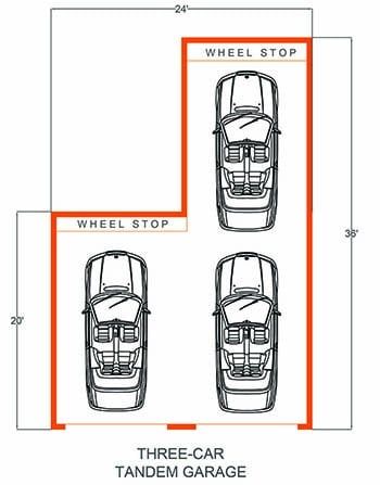 What is a Tandem Garage (Pros & Cons & Layout Designs) - Designing Idea Standard Garage Size, 3 Car Tandem Garage Ideas, Tandem Garage Ideas, Tandem Garage Gym, Parking Lot Dimensions, Tandem Garage, Garage Dimensions, Building A Garage, 3 Car Garage