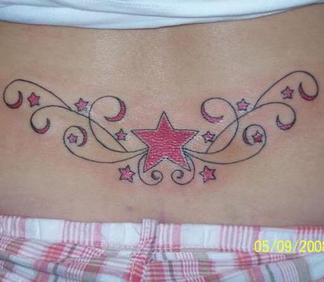 . Tattoos On Lower Back, Star Tramp Stamp, A Star Tattoo, Tattoo Lower Back, Lower Back Tattoo Designs, Aztec Tattoos, Tramp Stamp Tattoos, Girl Back Tattoos, Star Tattoo Designs