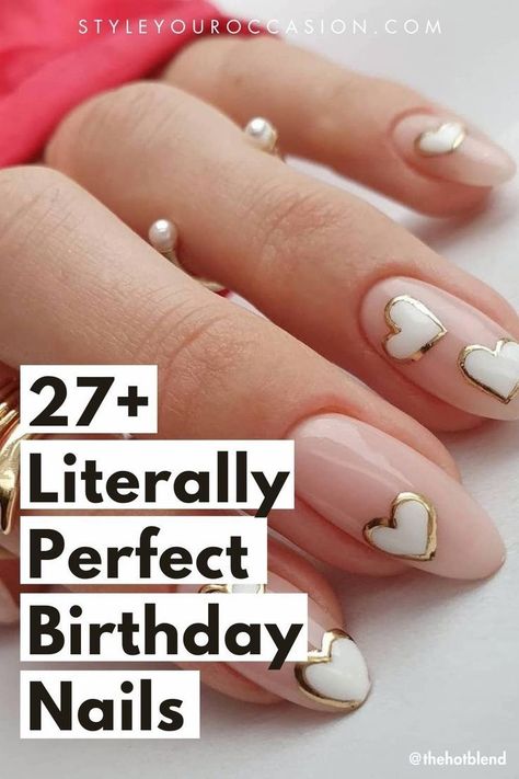 Birthday Nails Inspo: You’ll love this list of classy nails for your birthday, from simple and chic to a little extra with glam designs including pink, gold, black, and more. Get nail inspiration for almond, square, short, long, and coffin shapes too! Birthday Nails Oval, Nails For Your Birthday, Nails Bday, Birthday Nails Inspo, Initial Nails, Glamorous Birthday, Round Nail Designs, Birthday Nail Art, Birthday Nail Designs