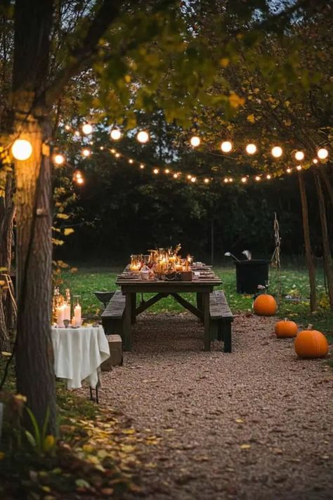 Add a personalized touch to your event with unique fall garden party decor. From fall event decor to outdoor wedding decorations, make your celebration stand out. #UniqueDecor #FallGardenParty #EventInspiration Hosting An Outdoor Fall Party, Fall Themed Get Together, Garden Fall Decorations, Outdoor November Birthday Party, Outdoor Fall Party Decor Ideas, Outdoor Fall Birthday Party Ideas, Earthy Birthday Party Decor, Fall Party Decorations Outdoor, Fall Garden Party Wedding