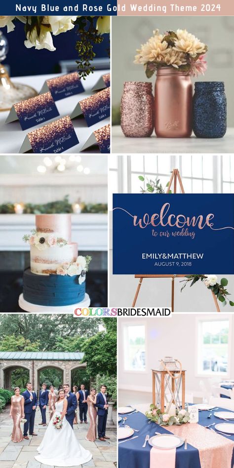 Navy Blue And Dusty Rose Centerpieces, Navy Blue And Rose Gold Winter Wedding, Royal Blue And Rose Gold Wedding Bridesmaid Dresses, Gold Pink Blue Wedding, Wedding Rose Gold And Navy, Navy Blue And Rose Gold Decorations, Rose Gold And Navy Blue Wedding Theme Rustic, Navy Blush Gold Wedding Centerpieces, Navy Blue Burgundy Rose Gold Wedding