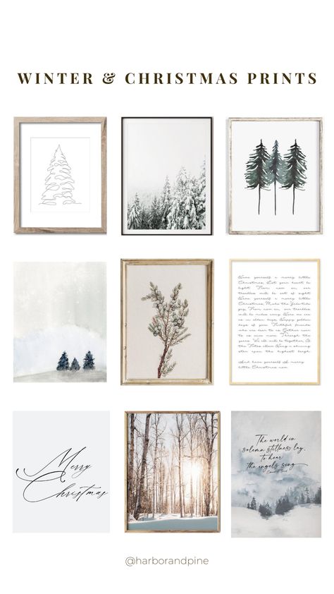 Free Download Printables Wall Art Winter, Farmhouse Christmas Pictures, Farmhouse Christmas Art, Winter Scene Printables Free, Christmas Print Art, Christmas Art Decor, Winter Prints Art, Christmas Gallery Wall Printables, Free Winter Printables Decor