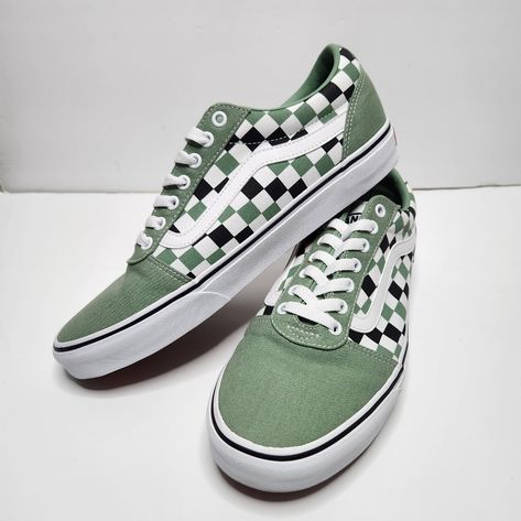 Green Vans Women, Vans Shoes Green, Green Checkered Vans, Green Vans Sporty Skate Shoes, Olive Green Vans, Vans Hightop, Green Slip-on Vans Skate Shoes, Vans Sk8 High, Vans Chukka Low