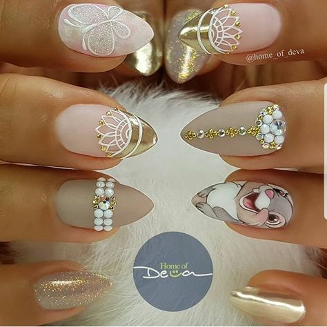 Soul mat Thumper Nails, Nail Art Cartoon, Disney Nail Art, Ongles Gel French, Mandala Nails, Disney Nail Designs, Cartoon Nails, Disney Nail, Nail Art Gel