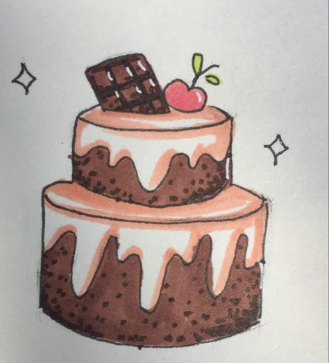 Cake Sketch Drawings, Drawing Of Cake, Chocolate Cake Drawing, Pastries Drawing, Cake Drawings, Cake Sketch, Mini Chocolate Cake, Cartoon Birthday Cake, Happy Birthday Drawings