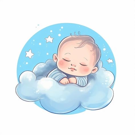 A baby sleeping on a cloud with stars on... | Premium Photo #Freepik #photo #sleeping-baby #cute-vector #baby-card #baby-background Birth By Sleep Wallpaper, Sleep Cute Illustration, Baby Boy Background Design, Baby Illustration Art Newborn, Newborn Illustration, Newborn Clipart, Sleep Cartoon, Baby Boy Cartoon, Baby Vector