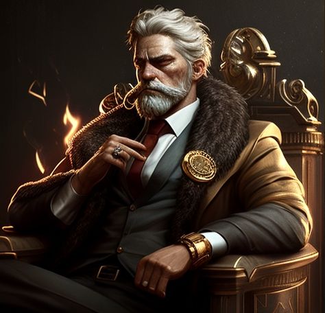 Mob Boss Character Art, Dnd Mob Boss, Fantasy Mob Boss, Mob Boss Art, Mafia Boss Character Design, Mob Boss Character Design, Mob Boss Aesthetic, Old Man Character Design, Mafia Character