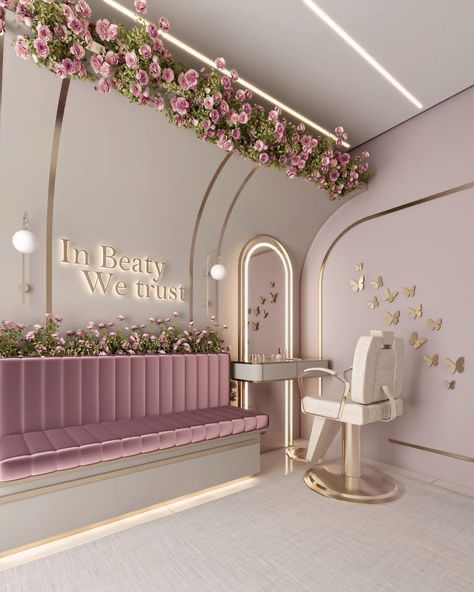 Facial Room Interior Design, Parlour Interior Design Beauty, Facial Room Design, Rose Gold Beauty Salon, Parlour Interior Design, Salon Suite Decor, Beauty Shop Decor, Makeup Studio Decor, Salon Interior Design Ideas