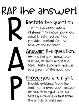 Do your students struggle with writing a constructed response? Teach them to RAP! Print smaller versions for individual students or print poster size to hang as an anchor chart. Rap Strategy Anchor Charts, Rap Anchor Chart, How To Write A Rap, Rap Writing Strategy, Short Constructed Response Anchor Chart, Constructed Language, Rap Writing, Writing Anchor Chart, Constructed Response