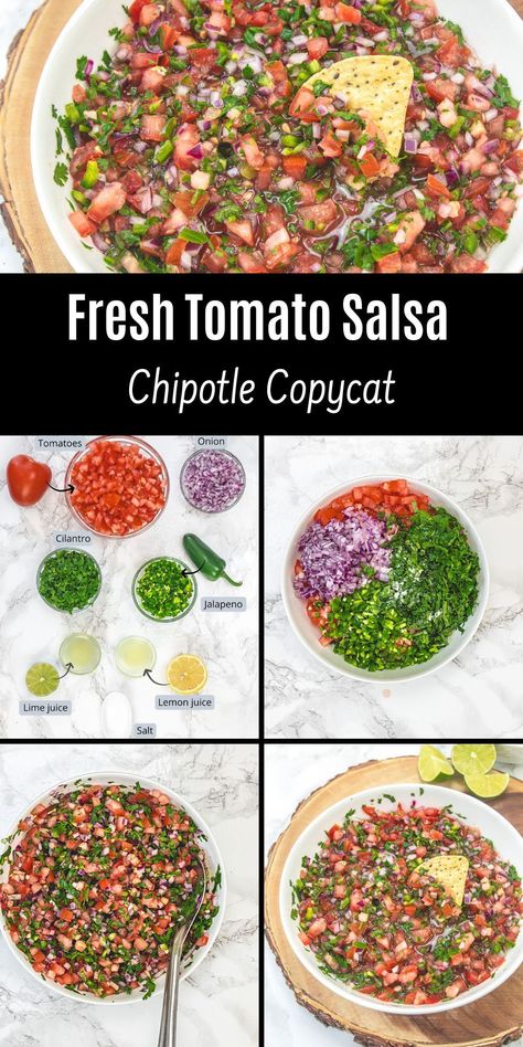 Fresh Tomato Salsa Recipe, Tomato Salsa Recipe Fresh, Chipotle Copycat Recipes, Chipotle Copycat, Chipotle Recipes, Tomato Salsa Recipe, Fresh Salsa Recipe, Homemade Chipotle, Easy Salsa Recipe