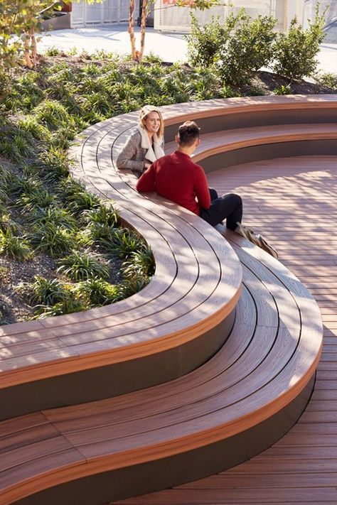 40 Unboring Park Bench Designs Which are Extraordinary - Bored Art Park Bench Design, Landscape And Urbanism Architecture, Plaza Design, Curved Bench, Urban Landscape Design, Desain Lanskap, Modern Landscape Design, Landscape And Urbanism, Landscape Architecture Design