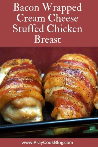 Bacon Wrapped Cream Cheese Stuffed Chicken Breast - maybe use veggie cream cheese-lvr Cream Cheese Stuffed Chicken Breast, Bacon Wrapped Cream Cheese, Cream Cheese Stuffed Chicken, Rolled Chicken Breast, Stuffed Chicken Breast Cream Cheese, Cheese Stuffed Chicken Breast, Dada Ayam, Cheese Stuffed Chicken, Stuffed Chicken Breast