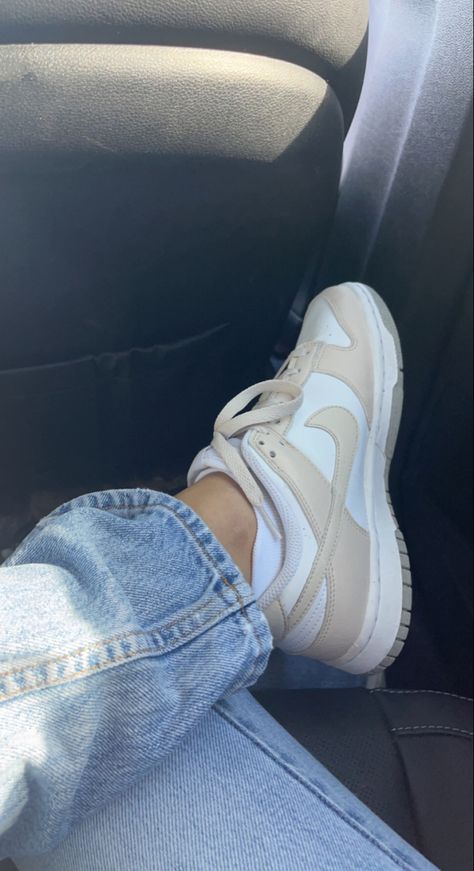 Women Nike Low Dunk, Beige Dunk Low, Shoes Aesthetic Dunks, New Dunks Low, Fits With Nike Shoes, Beige Low Dunks, Womens Dunks Low, Tan Low Dunks, Nike Shoes Women Dunk Low