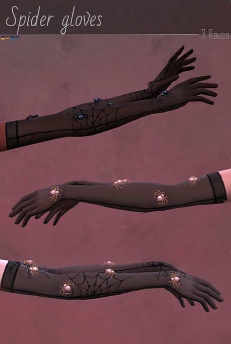 Spider gloves | Regina Raven sur Patreon Spider Gloves, Sims 4 Cc Goth, Sims 4 Patreon, Vampire Clothes, Sims Packs, Sims 4 Download, Goth Accessories, Sims 4 Cc Folder, Free Sims