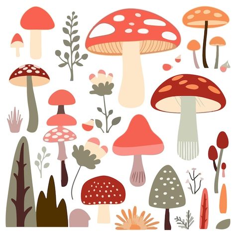 Simple Mushroom Illustration, Mushroom Vector Illustrations, Mushroom Pictures Art, Mushroom Illustration Art, Cute Mushroom Illustration, Toadstool Doodle, Cute Mushrooms Drawing, Shroom Illustration, Mushroom Illustration Cute