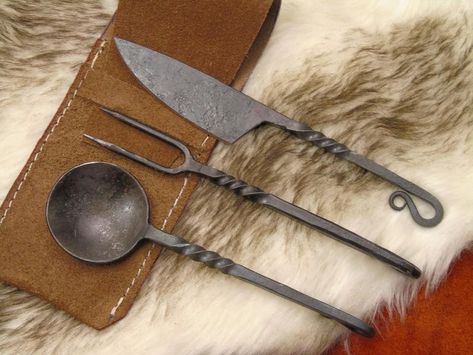 Medieval Cutlery SetHand Forged 4268 | Etsy Forged Projects, Medieval Cutlery, Medieval Encampment, Weld Idea, Blacksmithing Ideas, Etsy Logo, Iron Jewelry, Blacksmith Projects, Metal Working Projects