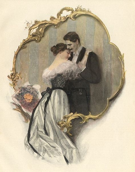 Unknown Artist - The Bethrothed; Embrace Couples Vintage, Twin Flame Art, Victorian Couple, Victorian Valentines, Groom And Bride, Victorian Romance, Romantic Paintings, Flame Art, Vintage Couples