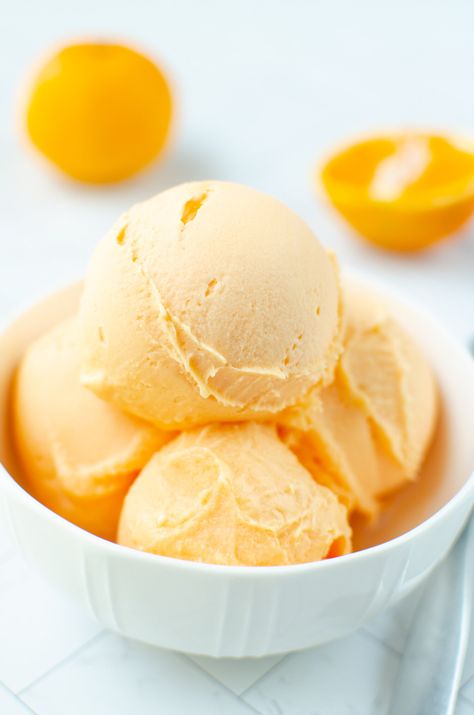 Orange Sherbet Recipe, Orange Recipes Dessert, Vegan Nice Cream, Sherbet Recipes, Orange Ice Cream, Orange Dessert, Orange Sorbet, Orange Food Coloring, Easter Desserts