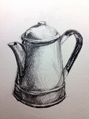 Bowl Of Fruit Drawing, Coffee Pot Drawing, Tea Pot Drawing, Pinterest Sketches, Still Life Sketch, Fruit Drawing, Drawing Coffee, Bowl Of Fruit, Easy Cartoon