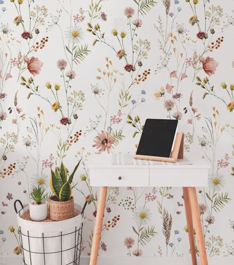 Wildflower Mural, Kindergarten Wallpaper, Grass Wallpaper, Peony Wallpaper, Murals For Kids, Mural Floral, Nursery Wallpaper, Leaf Wallpaper, Wallpaper Bedroom