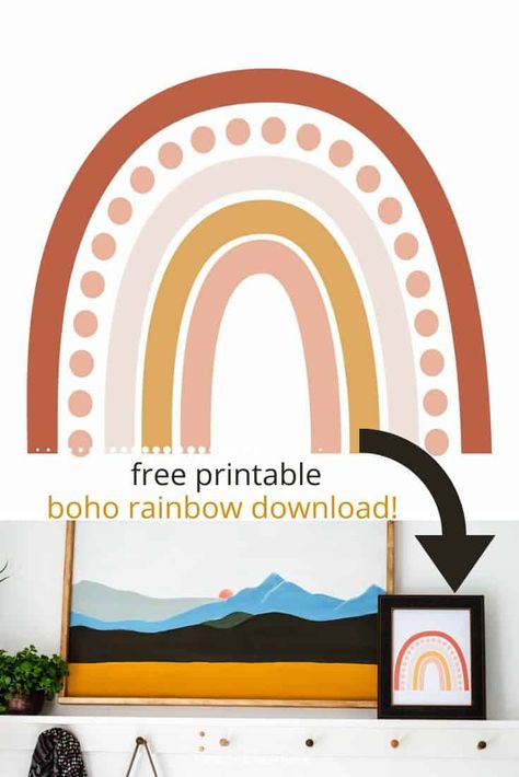 Add a modern boho decor touch to a room with this free printable boho rainbow wall art print. Simply print it on your home printer, frame, and hang. Easy and budget friendly, too! Wall Rainbow, Boho Rainbow Wall, Boho Rainbow Classroom, Rainbow Drawing, Rainbow Printable, Free Wall Art, Modern Boho Decor, Free Printable Wall Art, Wall Art Crafts