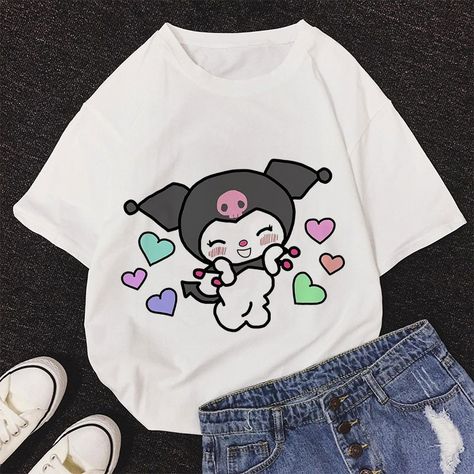 Indie Aesthetic Style, Kuromi T Shirt, Kuromi Clothes, Y2k Female, Printed Tshirt Women, Female T Shirt, Rabbit Graphic, Kawaii Rabbit, Harajuku Aesthetic