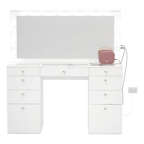 PRICES MAY VARY. Hollywood Vanity with Mirror and Lights : Experience Hollywood glamour with the built-in makeup mirror with 12 dazzling light bulbs. Get flawless makeup with the Leonore Extra Large Makeup Vanity Mirror with Lights. USB / USB-C Port and Power Outlet: The Leonore Big Makeup Vanity includes integrated USB and USB-C ports, ensuring you stay connected and charged while getting ready at your cute vanity. Ample Storage: This big vanity desk with storage allows you to stay organized du Hollywood Bedroom, Hollywood Mirror With Lights, Glass Top Vanity, White Dressing Table, Makeup Vanity Lighting, Makeup Vanity Mirror With Lights, Makeup Vanity Desk, White Dressing Tables, Hollywood Vanity