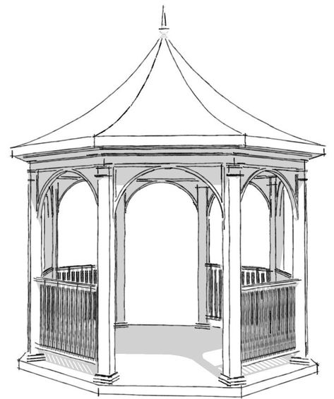 Gazebo Tattoo, Gazebo Architecture, Gazebo Drawing, Structures Drawing, Gazebo Art, Outdoor Sketching, Small Easy Drawings, Gazebo Design, Outdoor Learning Spaces