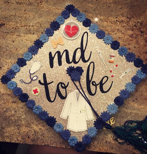 Grad cap decoration idea for pre med students! Pre Med Graduation Party, Cap Decoration Graduation Doctor, Medical Grad Cap Ideas, Graduation Cap Designs Pre Med, Graduation Cap Designs Future Doctor, Graduation Cap Designs Doctor, Public Health Grad Cap, Future Doctor Grad Cap, Graduation Cap Designs Medical School