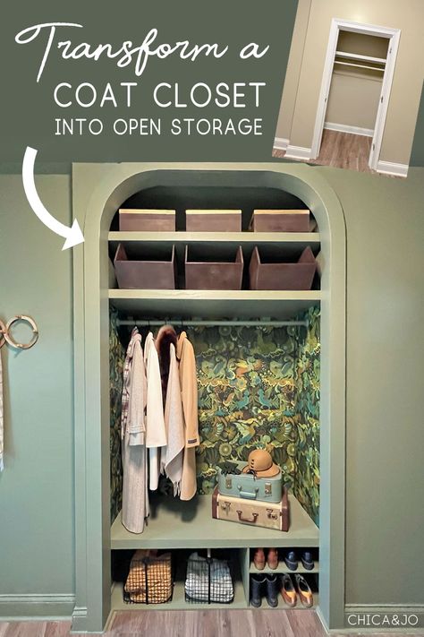 Hall Closet Makeover, Coat Closet Makeover, Coat Closet Ideas, Closet Organizing Ideas, Closet Conversion, Front Hall Closet, Closet Transformation, Mudroom Closet, Closet Redo