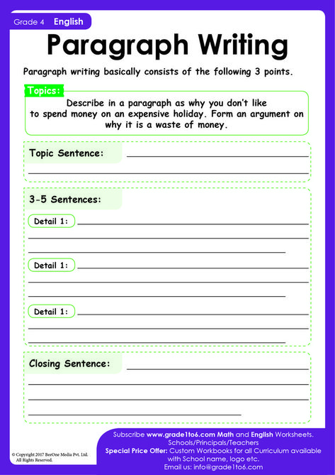 Students write a paragraph on each topic and underline their topic sentence, Subscribe to www.grade1to6.com for just $25 a year to get 6000 plus Maths and English worksheets for Grade 1 to Grade 6 #mathworksheets #schoolprincipals #englishworksheets Writing For Grade Three, Paragraph Writing Worksheets Grade 2, Paragraph Writing 3rd Grade, Topic Sentence Worksheet, Paragraph Writing Topics, 3rd Grade Reading Comprehension Worksheets, Paragraph Writing Worksheets, Paragraph Worksheets, English Essays