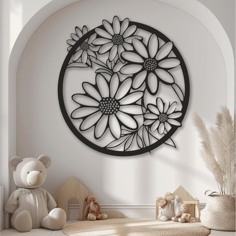 PRICES MAY VARY. Artistic Elegance: Enhance any space with a metal wall art design featuring a beautifully crafted daisy flower, adding a touch of artistic elegance to your home. Versatile Décor: Ideal for indoor and outdoor use, this wall sculpture suits a variety of rooms, including the living room, bedroom, kitchen, and even the patio. Easy to Hang: With a lightweight design, this metal art piece is simple to install on any wall, bringing a sophisticated aesthetic to your home without the has Dxf Files For Plasma Table, Outside Wall Decor, Garden Mosaics, Daisy Decor, Home Window Grill Design, Metal Art Work, Outdoor Metal Art, Laser Cut Decor, Window Grill