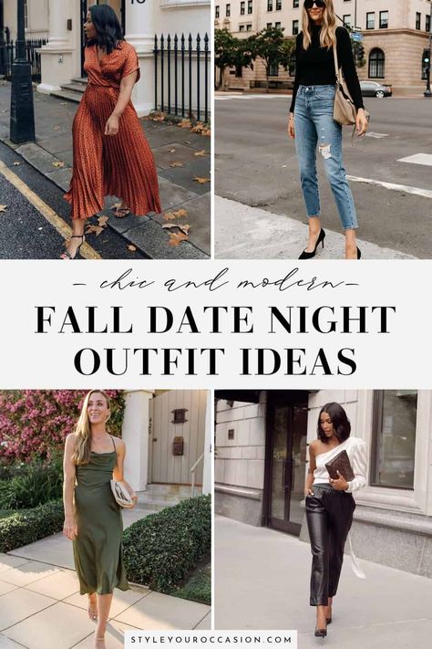 Fall Date Night Dress Outfit, Stylish Fall Outfits Date Night, Romantic Date Night Outfit Winter, Dinner Clothes Outfits Night Women, Fall Evening Outfit Dressy, Romantic Concert Outfit Ideas, Dressy Dinner Outfit Fall, Date Night 30s Outfit, 30s Date Night Outfit