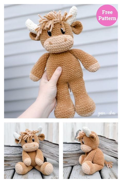 Free Crochet Highland Cow, Amigurumi Free Pattern Bulky Yarn, Crocheted Highland Cow Free Pattern, Longhorn Cow Crochet Pattern Free, Free Crochet Animal Patterns Easy, Amigurumi Free Pattern Cow, Crochet Cow Patterns Free, Hiland Cow Crochet Pattern, Longhorn Crochet Pattern Free