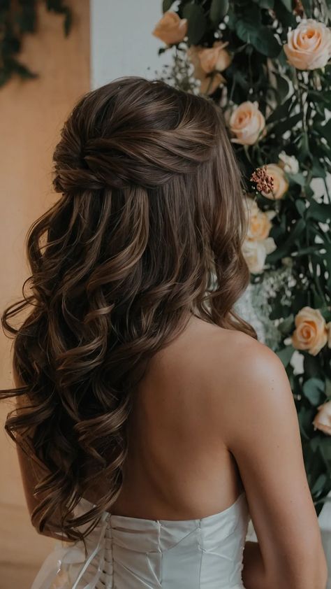 Perfectly Chic: 15 Bridesmaid Hairstyles to Steal the Show - Inspire Inlet Bridal Hairstyles With Hairpiece, Hair Do For Bridesmaid, Hair Do Bridesmaid Half Up, Hairstyles For Bride Half Up Half Down, Long Wedding Hair With Bangs, Wedding Hairstyles That Last All Day, Half Back Hairstyles Wedding, Bride And Bridesmaid Hairstyles, Wedding Hairstyles Half Up Half Down Black Hair