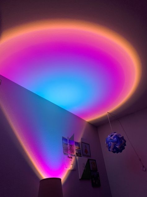 Pink And Blue Lighting, Purple Ceiling, Violet Room, Cute Sunset, Purple Lighting, Theatre Lighting, Bedroom Decor Lights, Sunset Lamp, Mermaid Room