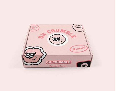 Brand identity design for an iced biscuits company, Oh Crumble. We wanted to create a fun and bold brand that is easily recognizable against it's competitors. The simple color palette paired with the sticker icon designs, create a fun brand for kids & you… Donut Branding, Japan Branding, Bakery Packaging Design, Sticker Icon, Editing Material, Cookies Branding, Iced Biscuits, Small Business Gifts, Food Logo Design