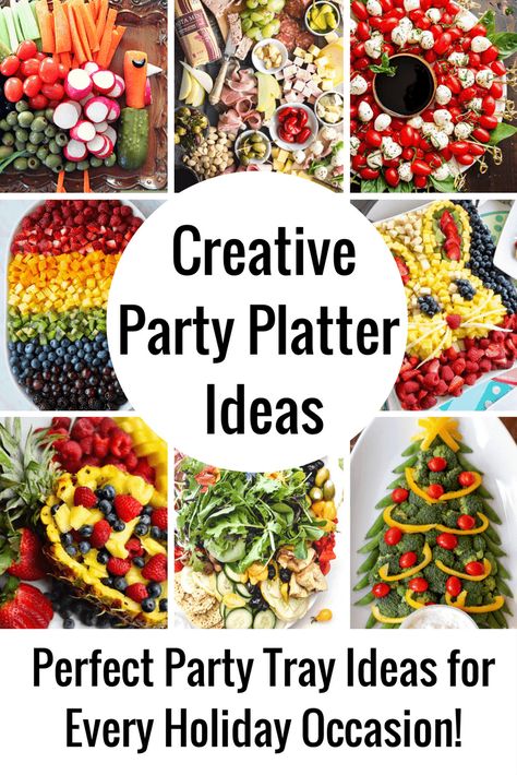 These party platter ideas will blow your mind! Not your average Veggie Tray or Fruit Tray! Learn how to create themed vegetable and fruit trays for your holiday party! Party Tray Ideas, Party Platter Ideas, Fruit Tray Ideas, Fruit Platter Ideas Party, Christmas Veggie Tray, Thanksgiving Fruit, Vegetable And Fruit Tray, Kids Fruit, Platter Ideas