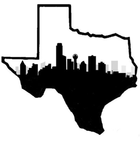 Texas outline with Dallas skyline Dallas Texas Tattoo Ideas, Texas Patchwork Tattoos, Dallas Texas Skyline Tattoo, Dallas Tx Tattoo Ideas, Dallas Skyline Outline, Dallas Skyline Drawing, Dallas Texas Tattoo For Men, Texas Logo Design, Texas Made Tattoo