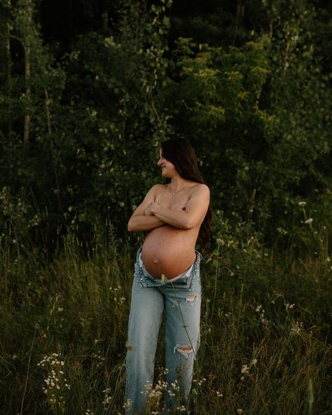 So lucky to photograph this beautiful momma 🖤 just one week before her due date. This session was after a massive rainfall, so the bugs were abundant and path to get to this location was flooded 🙈. But we made it, and magic was made 🥹 I loved this session & this beautiful couple 🤍 grateful to be trusted with such special life moments. //sunset maternity session, maternity session field, maternity session Barrie // Aquarium Maternity Photos, Maternity Sheet Photos, Nature Maternity Photos Couple, Dirt Road Maternity Pictures, Ranch Maternity Pictures, Backyard Maternity Photoshoot, Overall Maternity Pictures, Maternity Photography Field, Pregnant Camping