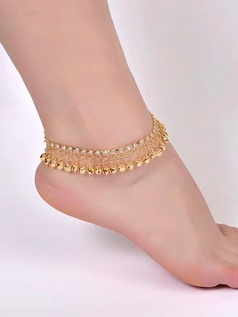 Yellow Gold Fashionable Collar  Zinc Alloy  Anklet Embellished   Jewelry Gold Foot Jewelry, Gold Payal Design, Gold Anklet Designs, Ankle Bells, Anklets Design, Payal Designs Silver, Leg Jewelry, Silver Anklets Designs, Bridal Anklet