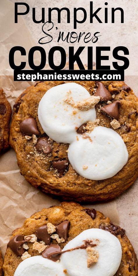 Chocolate Chips And Marshmallows, Smores Dip, Easy Pumpkin Dessert, S Mores Cookies, Pumpkin Cookie, Smores Cookies, Large Pumpkin, Pumpkin Recipes Dessert, Cookie Calories