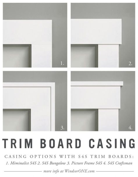 Simple, clean, bold.. scale up or down in a variety of sizes. S4SSE Trim Boards for casings. Works for minimalist and traditional styles. Trim Board Casing, Farmhouse Trim, Pintu Interior, Interior Window Trim, Farmhouse Shiplap, Baseboard Trim, Interior Door Trim, Trim Ideas, Trim Board